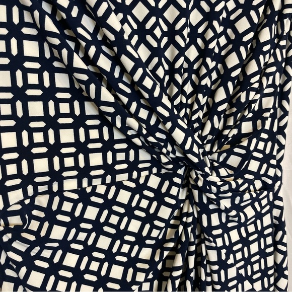 LAUREN RALPH LAUREN Women’s Navy White Geometric Midi Sheath Dress Size 8 - Picture 3 of 12